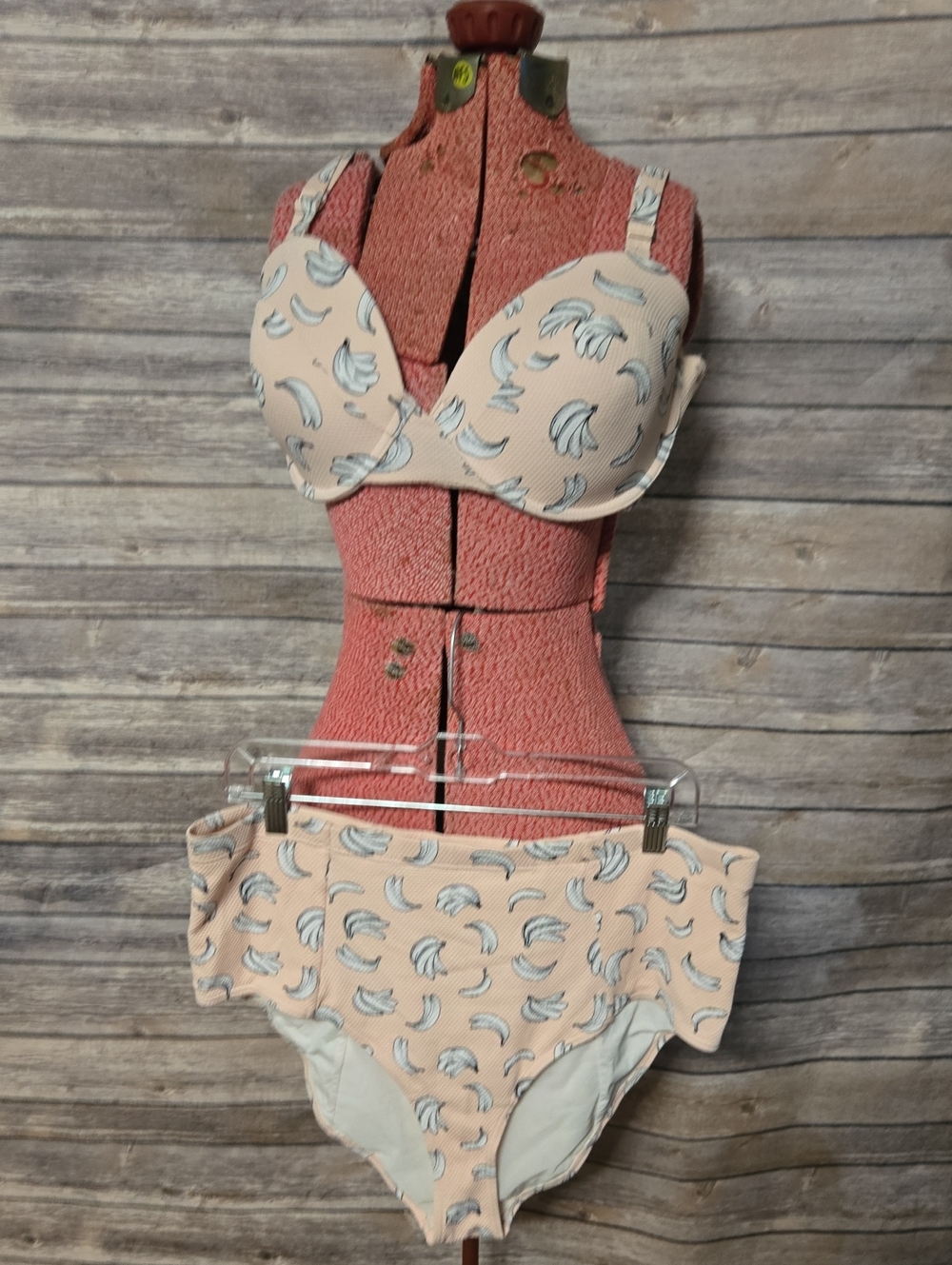 Forever 21 Peach Bikini Set with Blue Banana Print